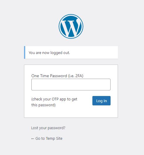 wordpress admin panel with two factor authentication