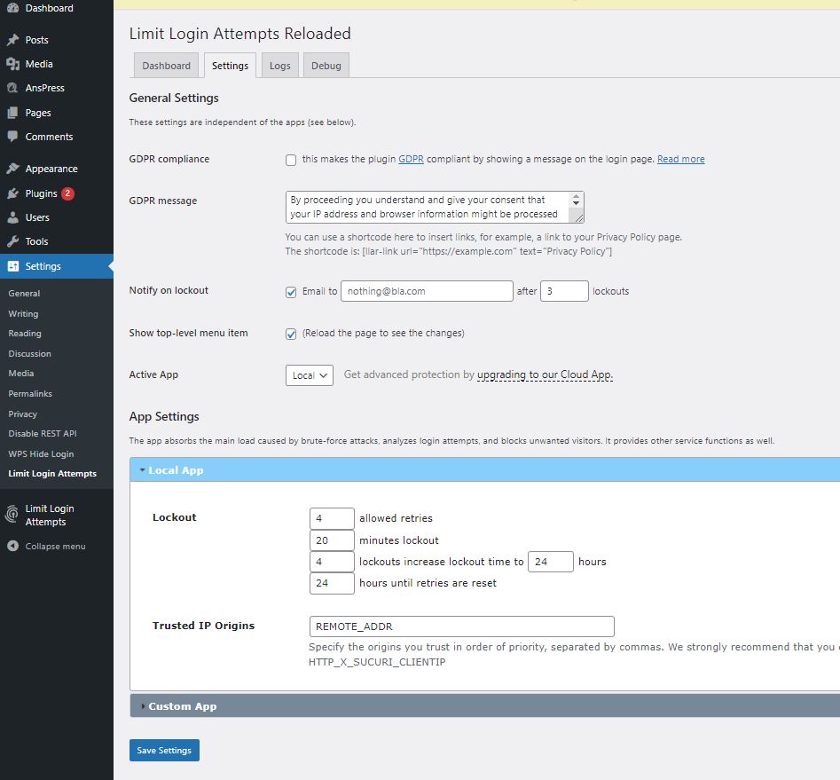 Secure WordPress website with Limit login attempts reloaded plugin